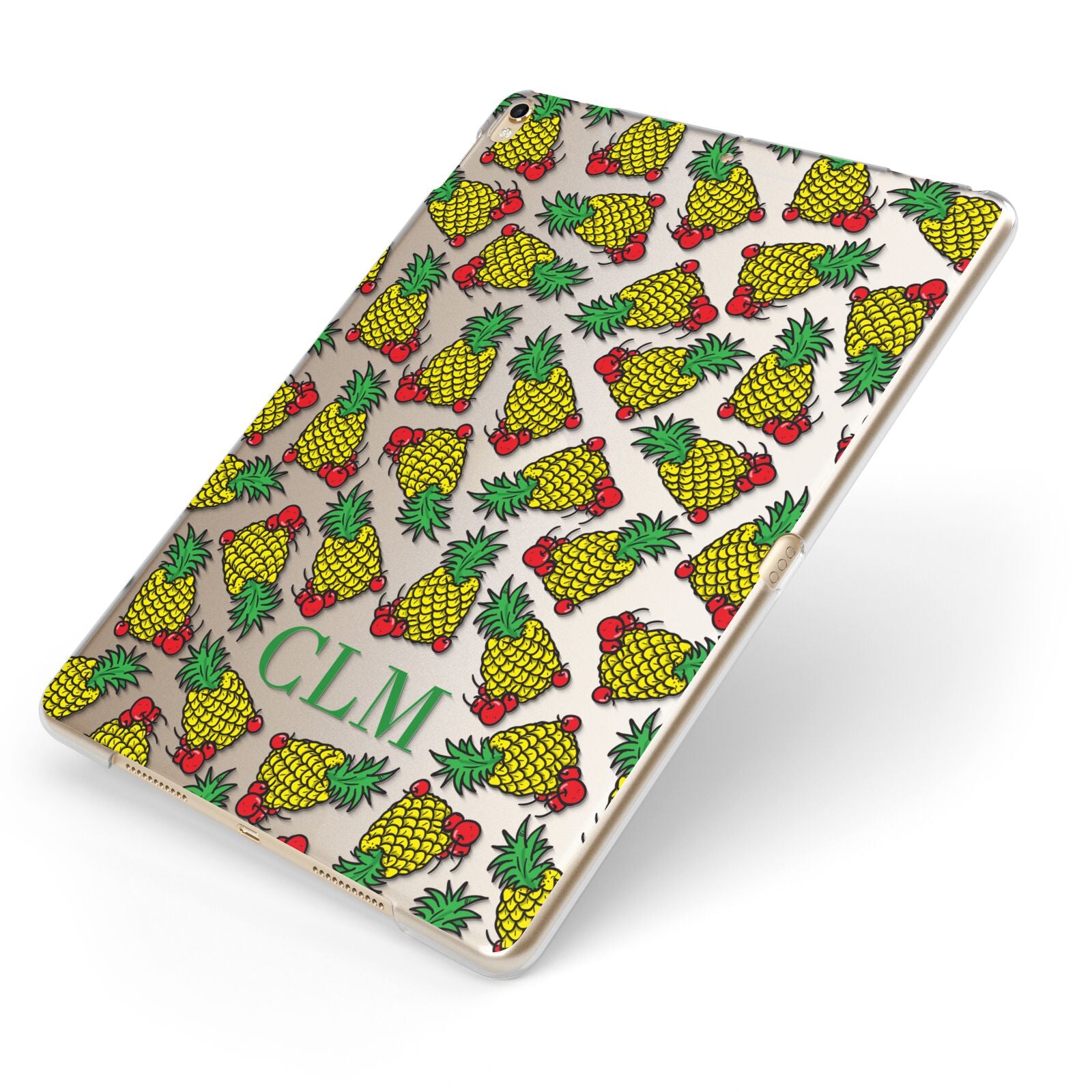 Personalised Pineapple Initials Clear Apple iPad Case on Gold iPad Side View