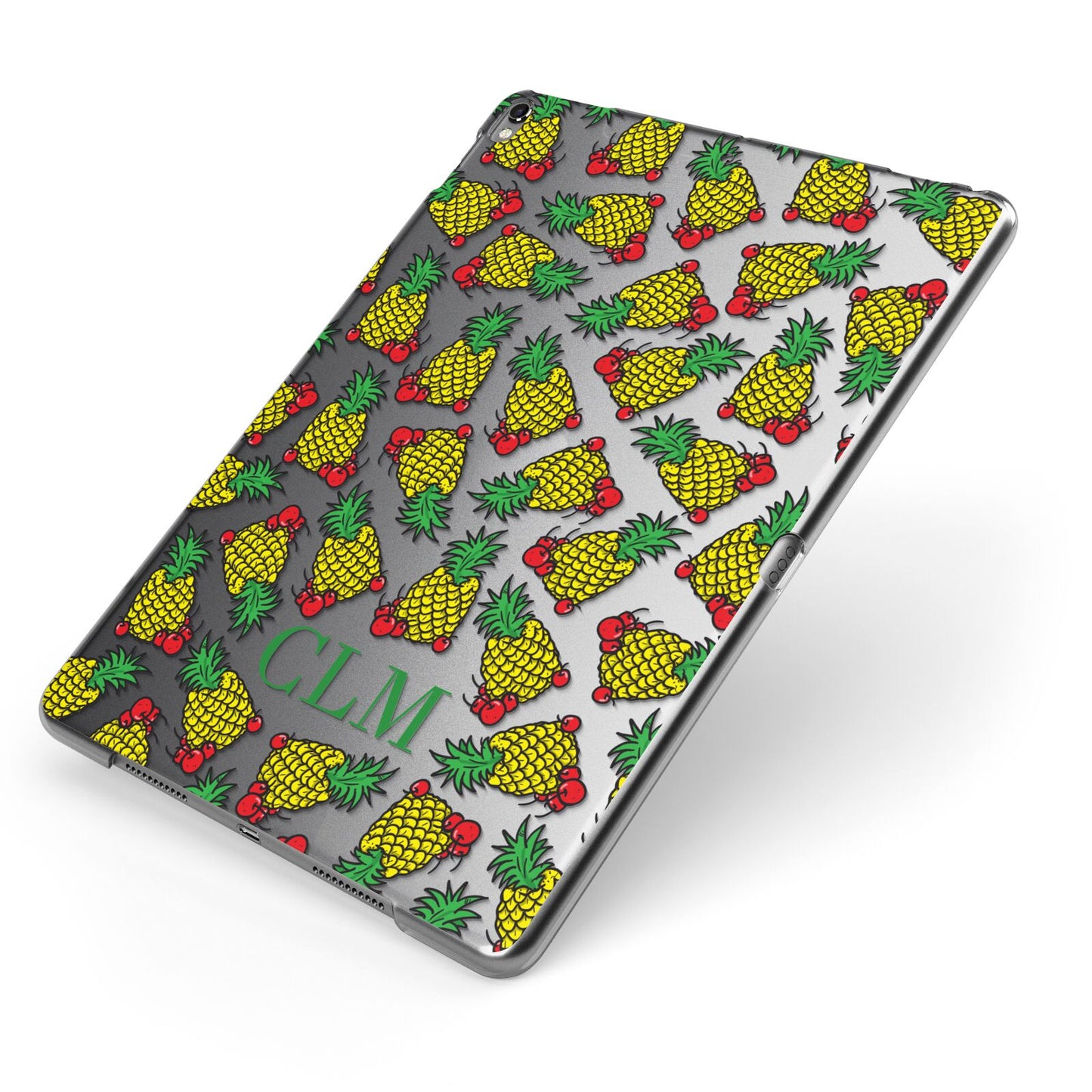 Personalised Pineapple Initials Clear Apple iPad Case on Grey iPad Side View