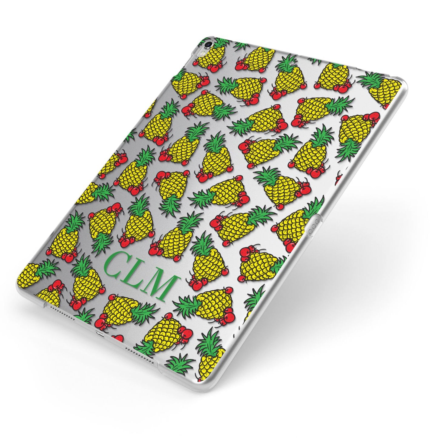 Personalised Pineapple Initials Clear Apple iPad Case on Silver iPad Side View