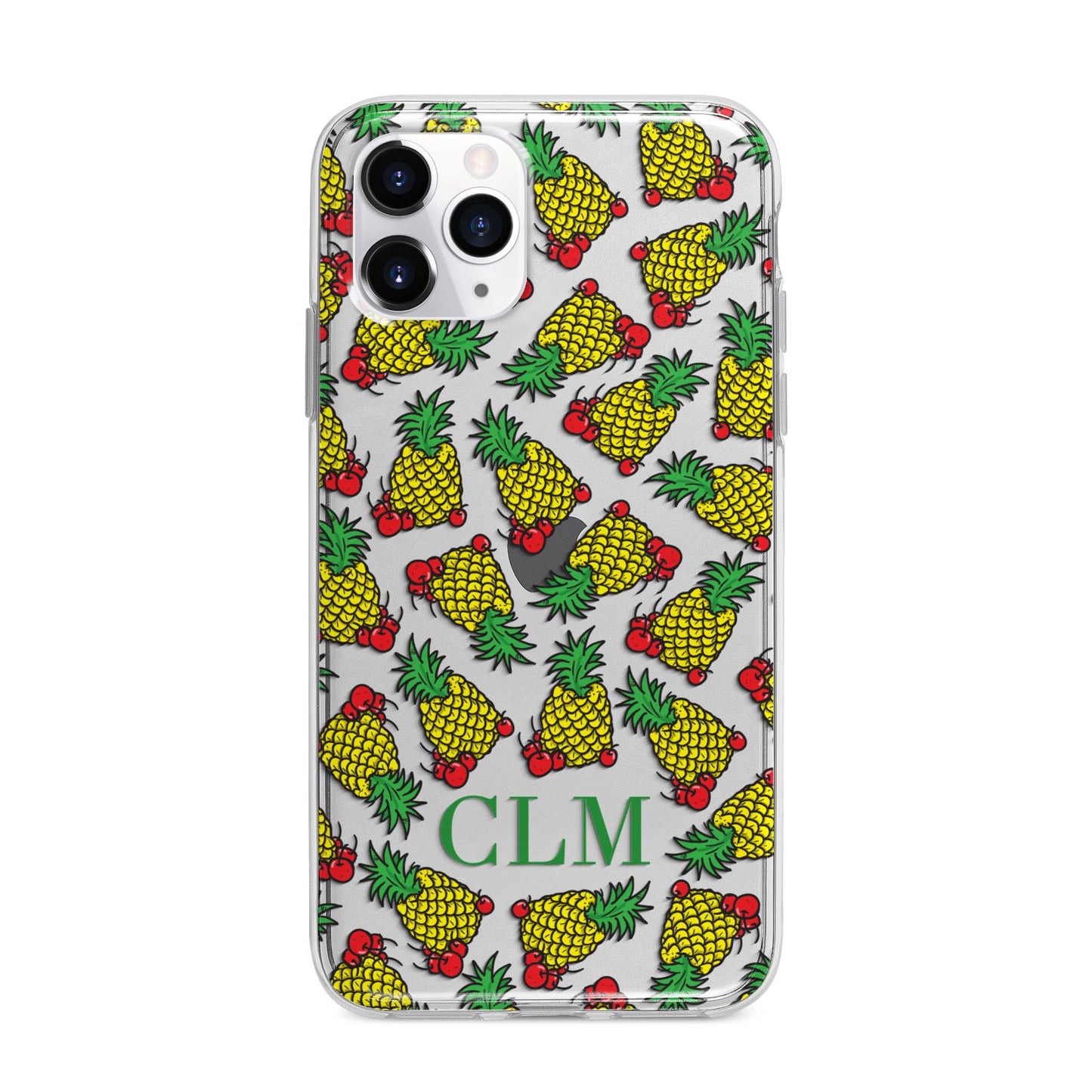 Personalised Pineapple Initials Clear Apple iPhone 11 Pro Max in Silver with Bumper Case