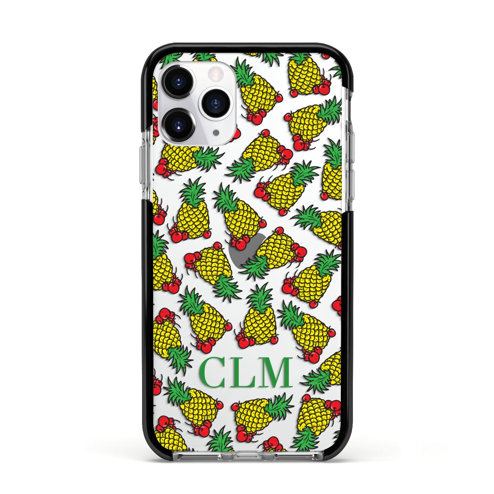 Personalised Pineapple Initials Clear Apple iPhone 11 Pro in Silver with Black Impact Case