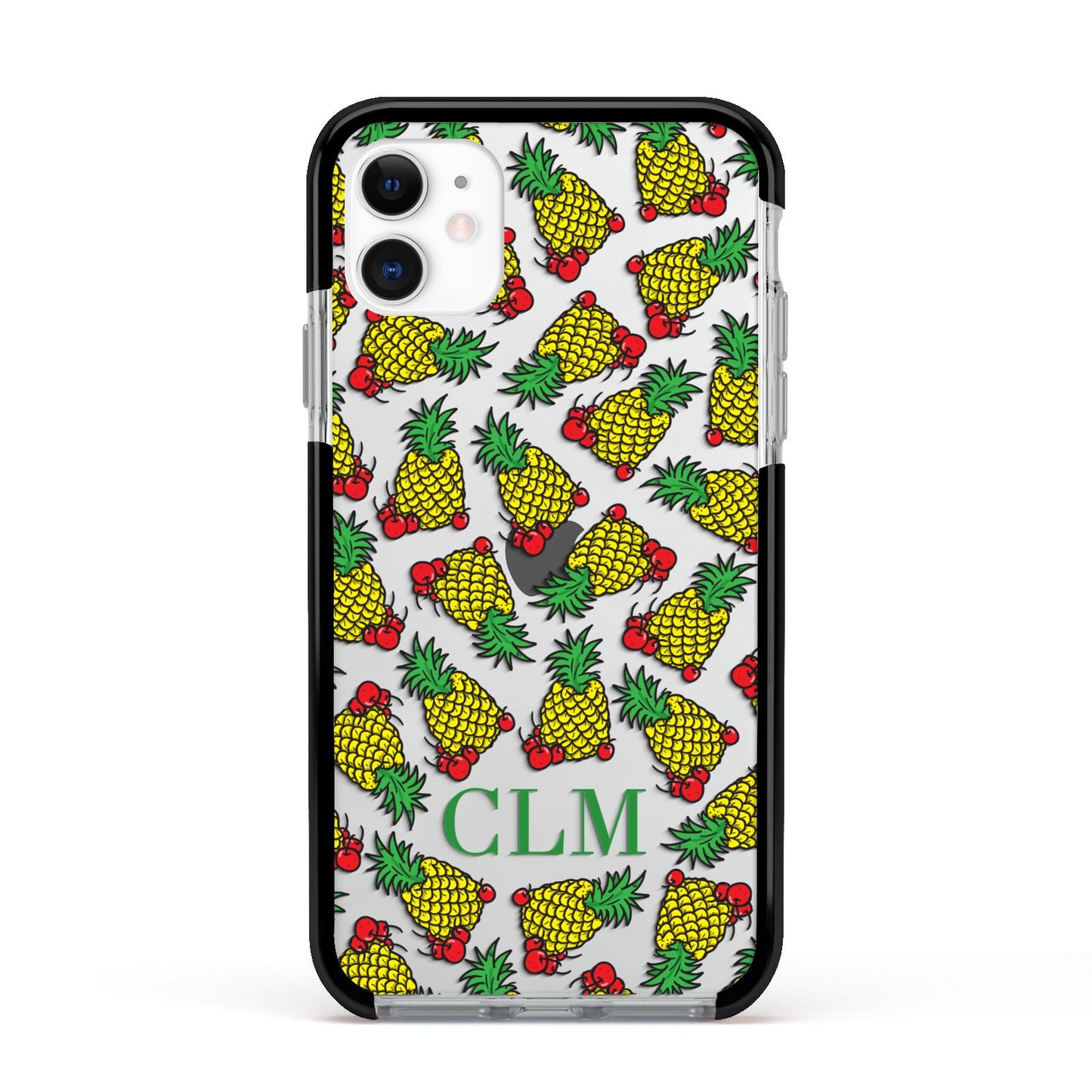 Personalised Pineapple Initials Clear Apple iPhone 11 in White with Black Impact Case