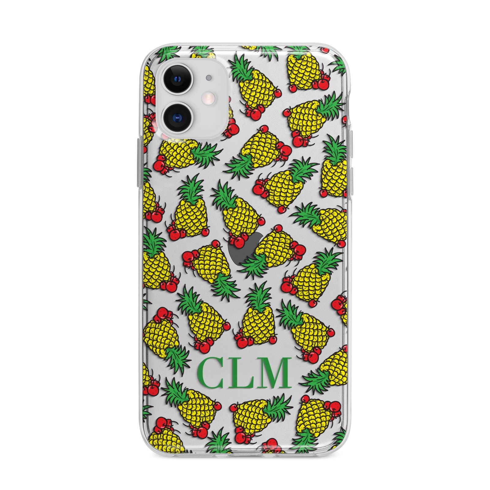 Personalised Pineapple Initials Clear Apple iPhone 11 in White with Bumper Case