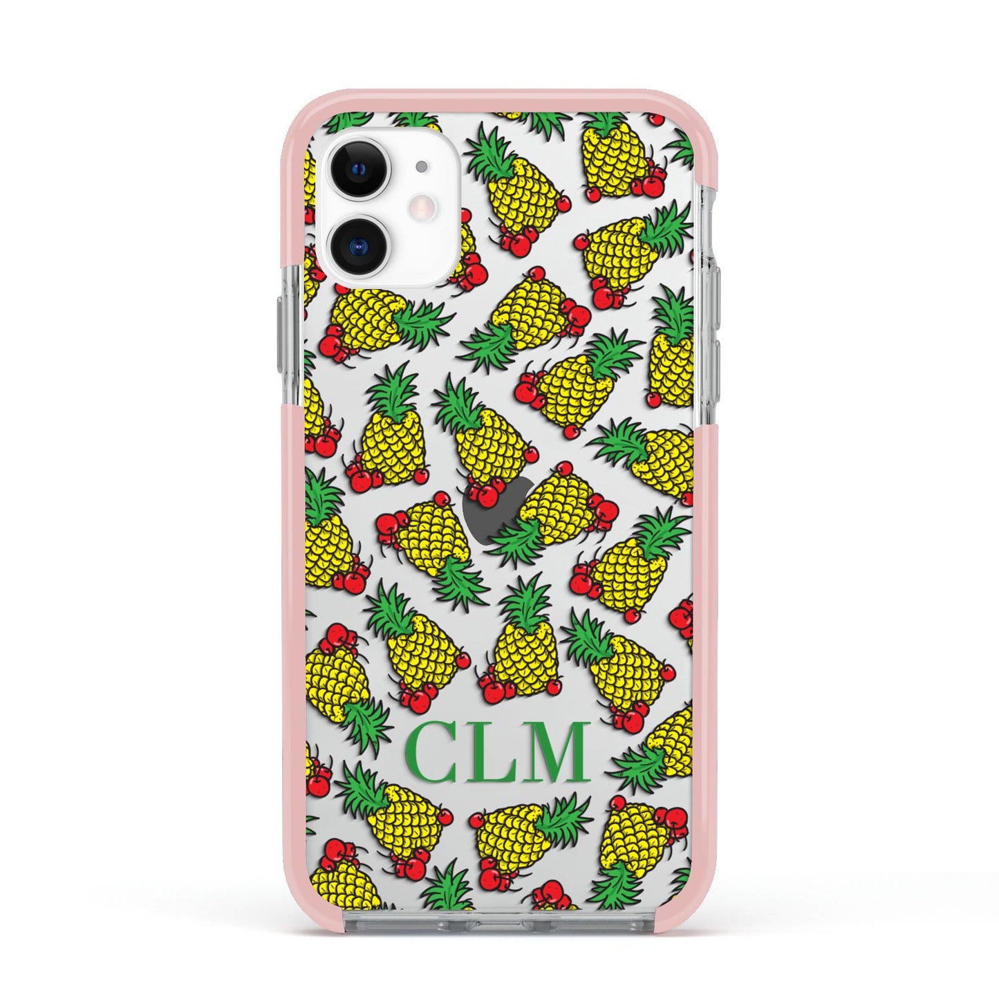 Personalised Pineapple Initials Clear Apple iPhone 11 in White with Pink Impact Case
