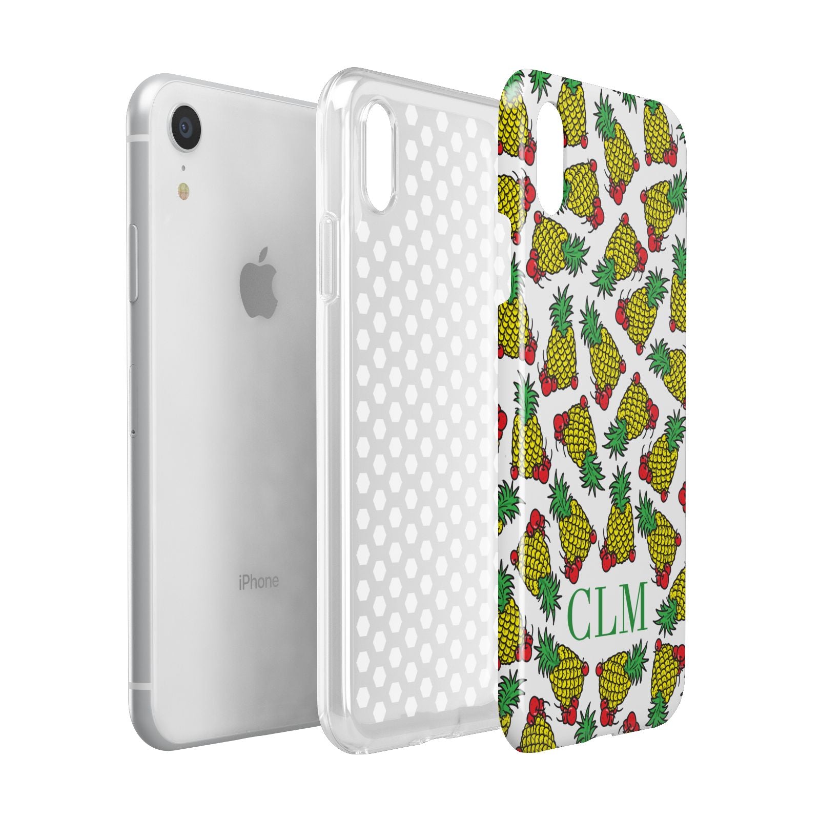Personalised Pineapple Initials Clear Apple iPhone XR White 3D Tough Case Expanded view
