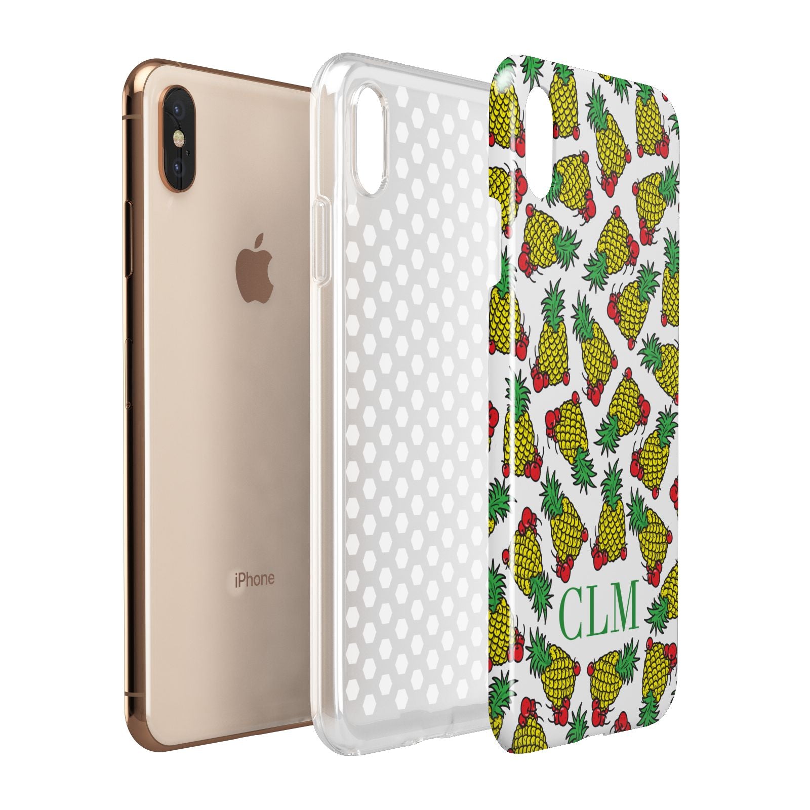 Personalised Pineapple Initials Clear Apple iPhone Xs Max 3D Tough Case Expanded View