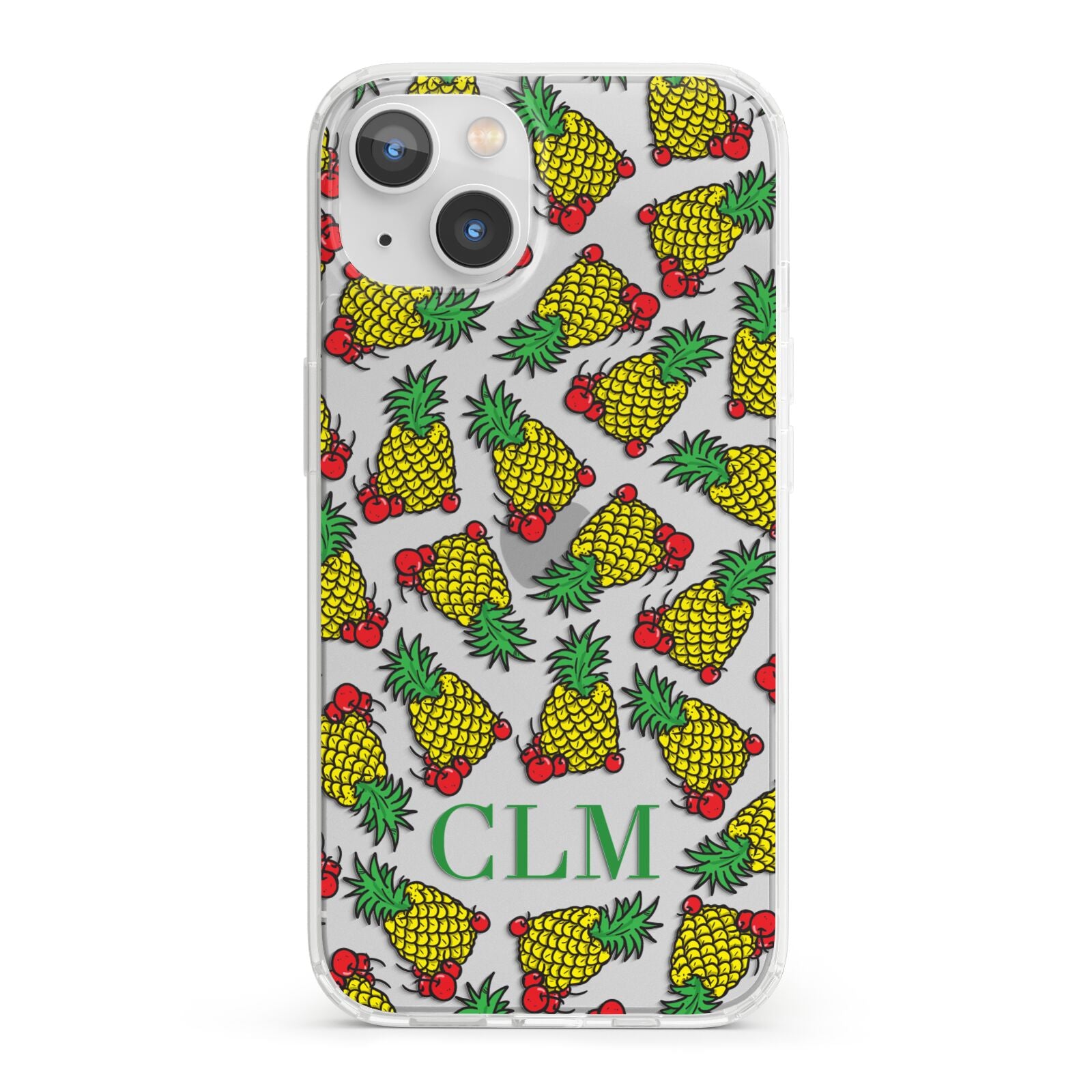 Personalised Pineapple Initials Clear iPhone 13 Clear Bumper Case