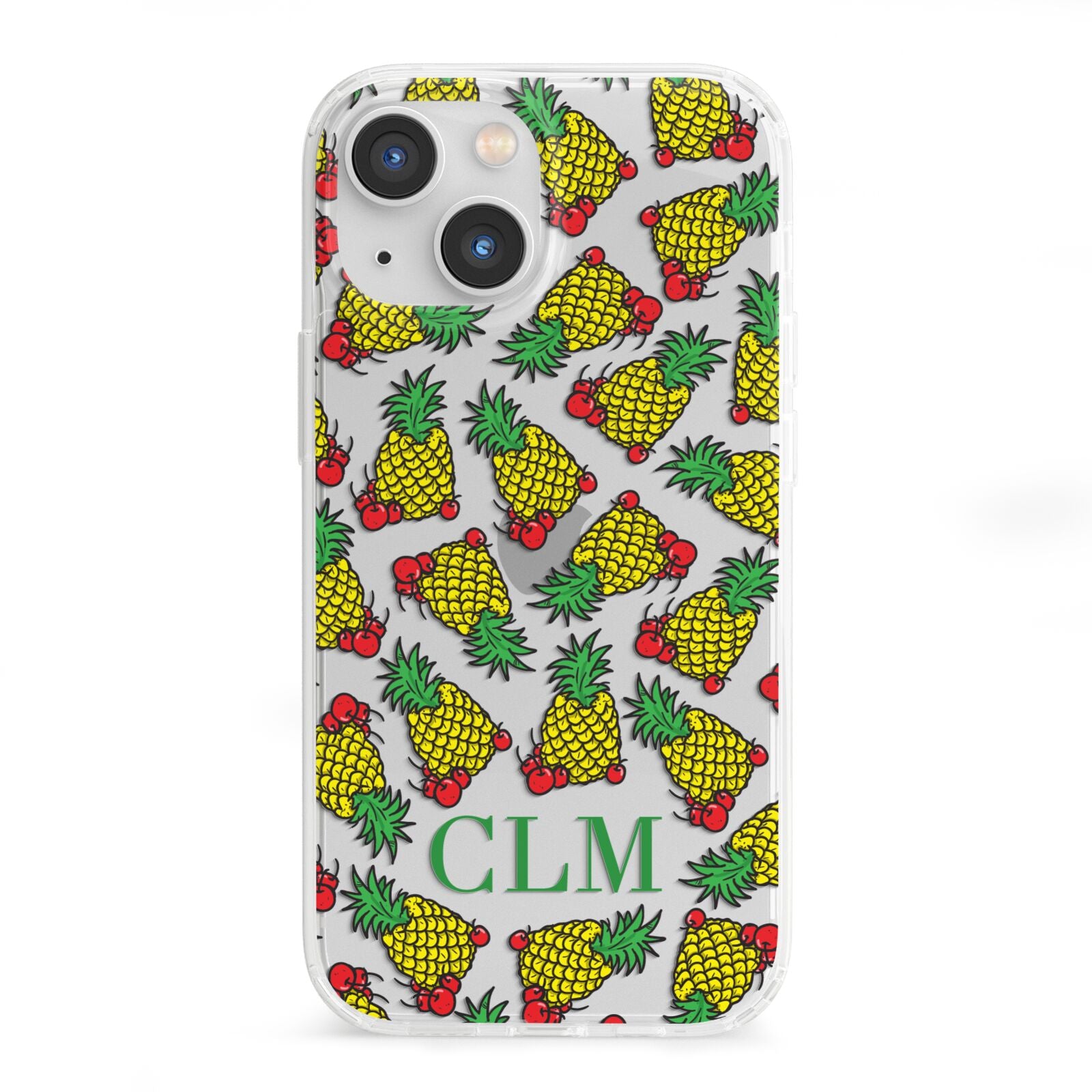 Personalised Pineapple Initials Clear iPhone 13 Mini Clear Bumper Case