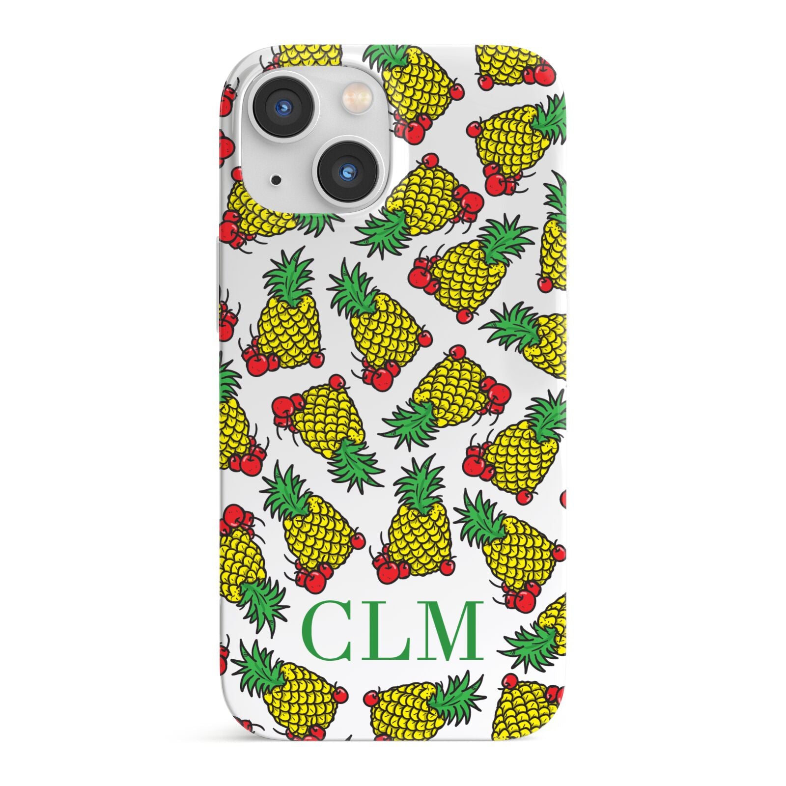 Personalised Pineapple Initials Clear iPhone 13 Mini Full Wrap 3D Snap Case