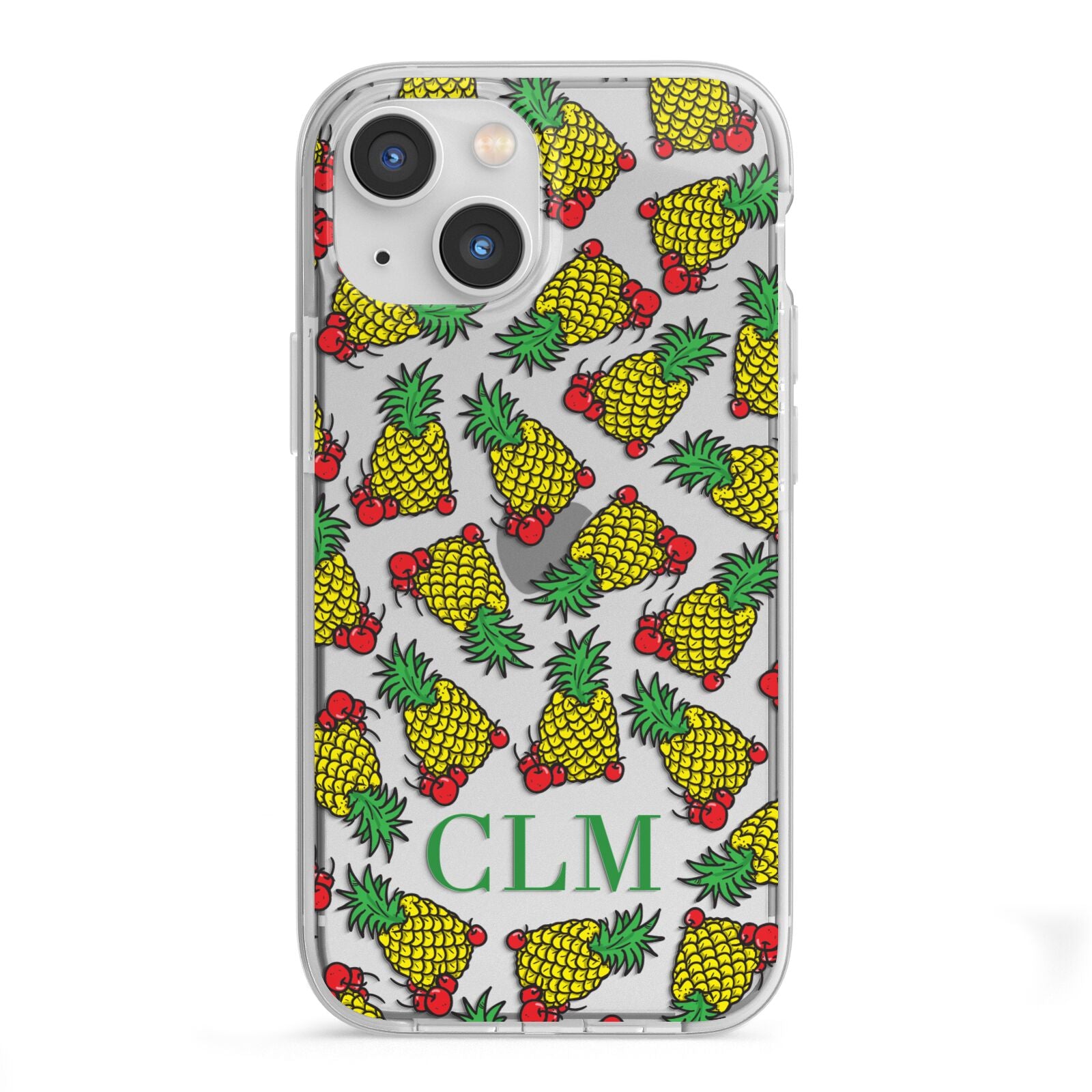 Personalised Pineapple Initials Clear iPhone 13 Mini TPU Impact Case with White Edges