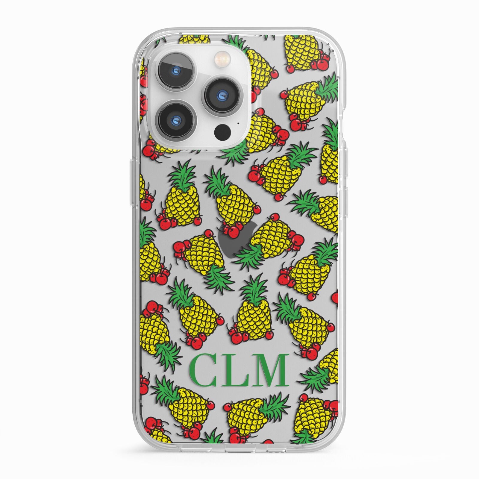 Personalised Pineapple Initials Clear iPhone 13 Pro TPU Impact Case with White Edges