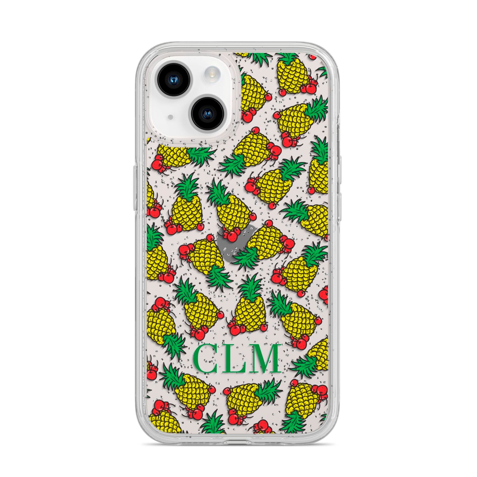 Personalised Pineapple Initials Clear iPhone 14 Glitter Tough Case Starlight