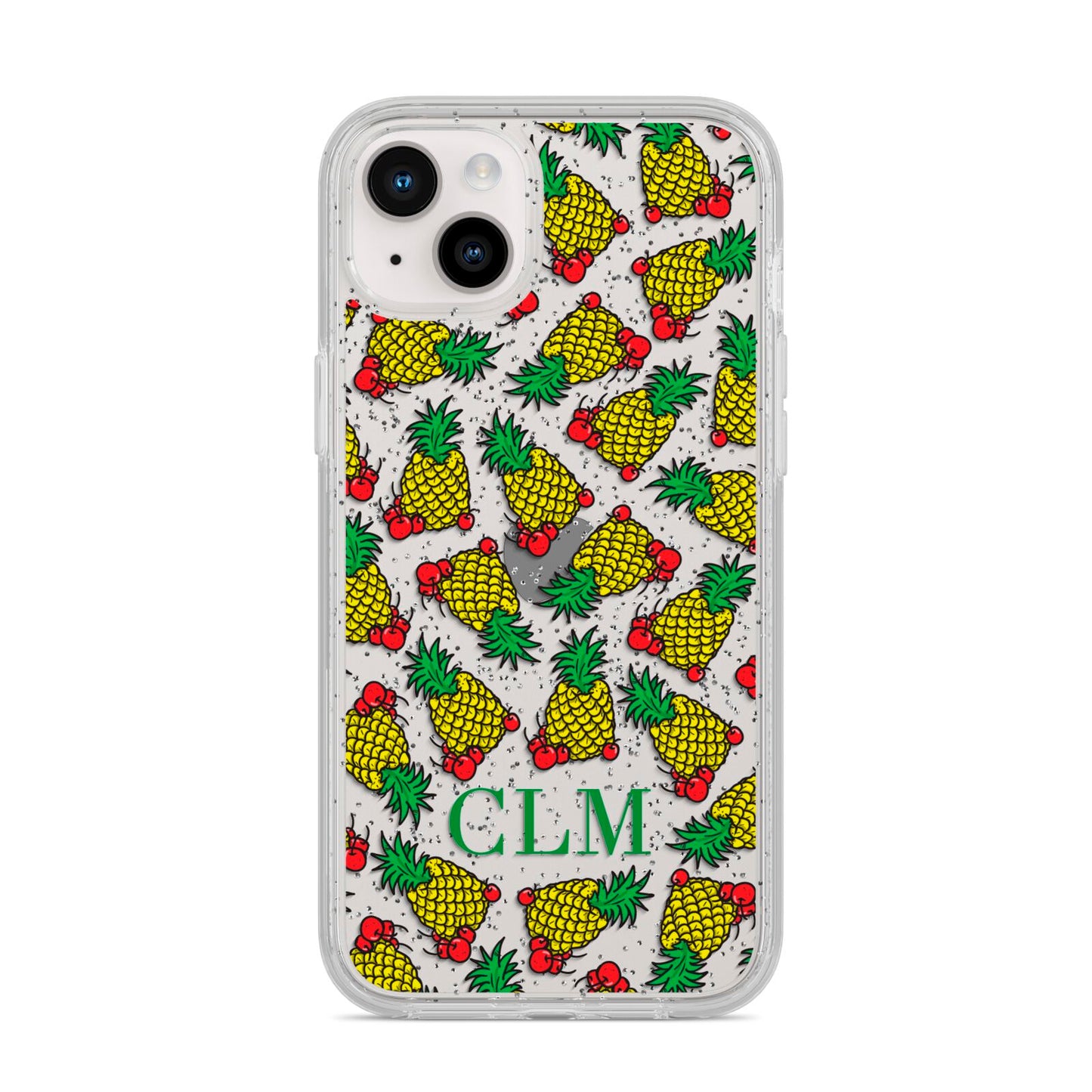 Personalised Pineapple Initials Clear iPhone 14 Plus Glitter Tough Case Starlight