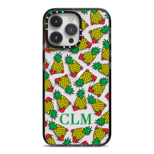 Personalised Pineapple Initials Clear iPhone 14 Pro Max Black Impact Case on Silver phone