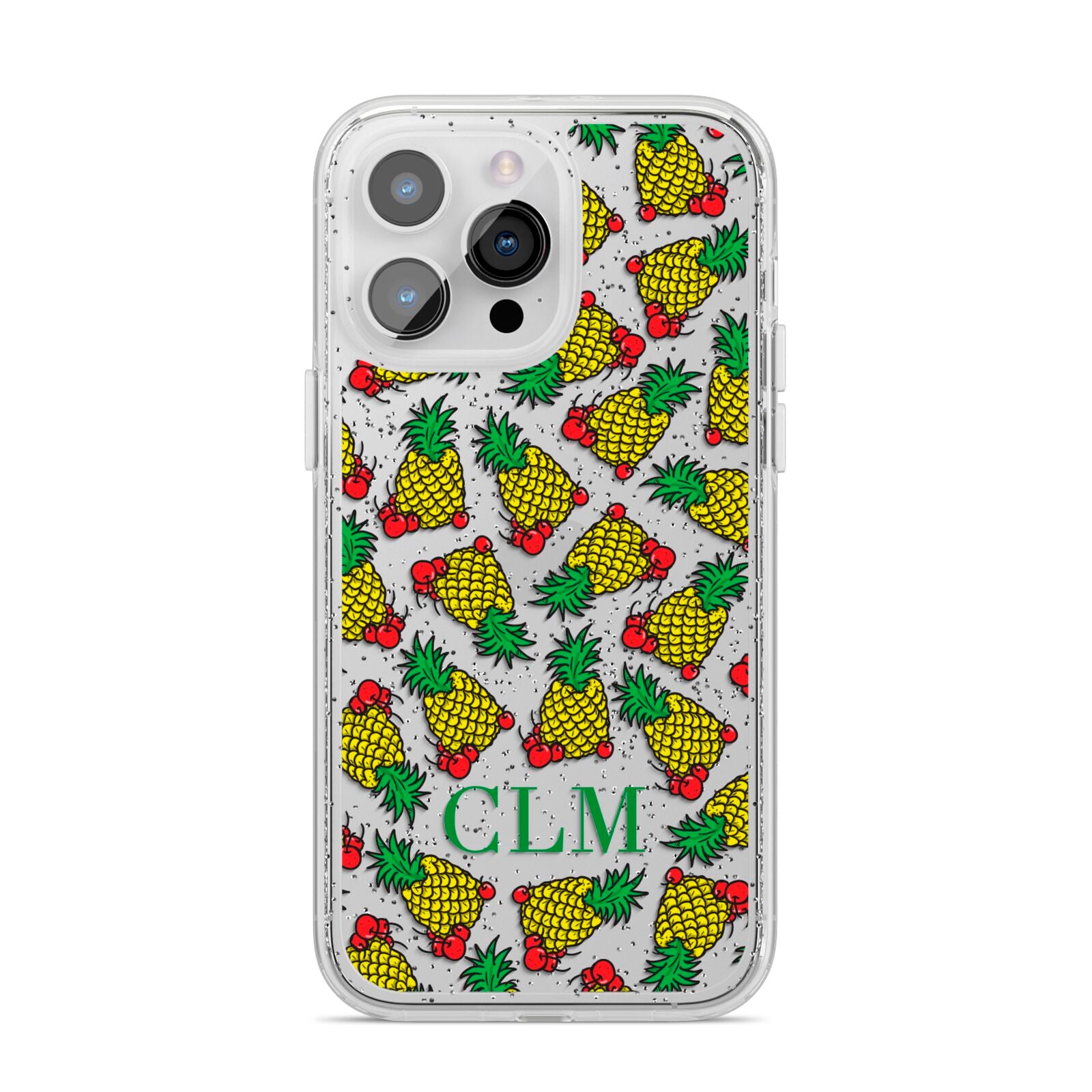 Personalised Pineapple Initials Clear iPhone 14 Pro Max Glitter Tough Case Silver