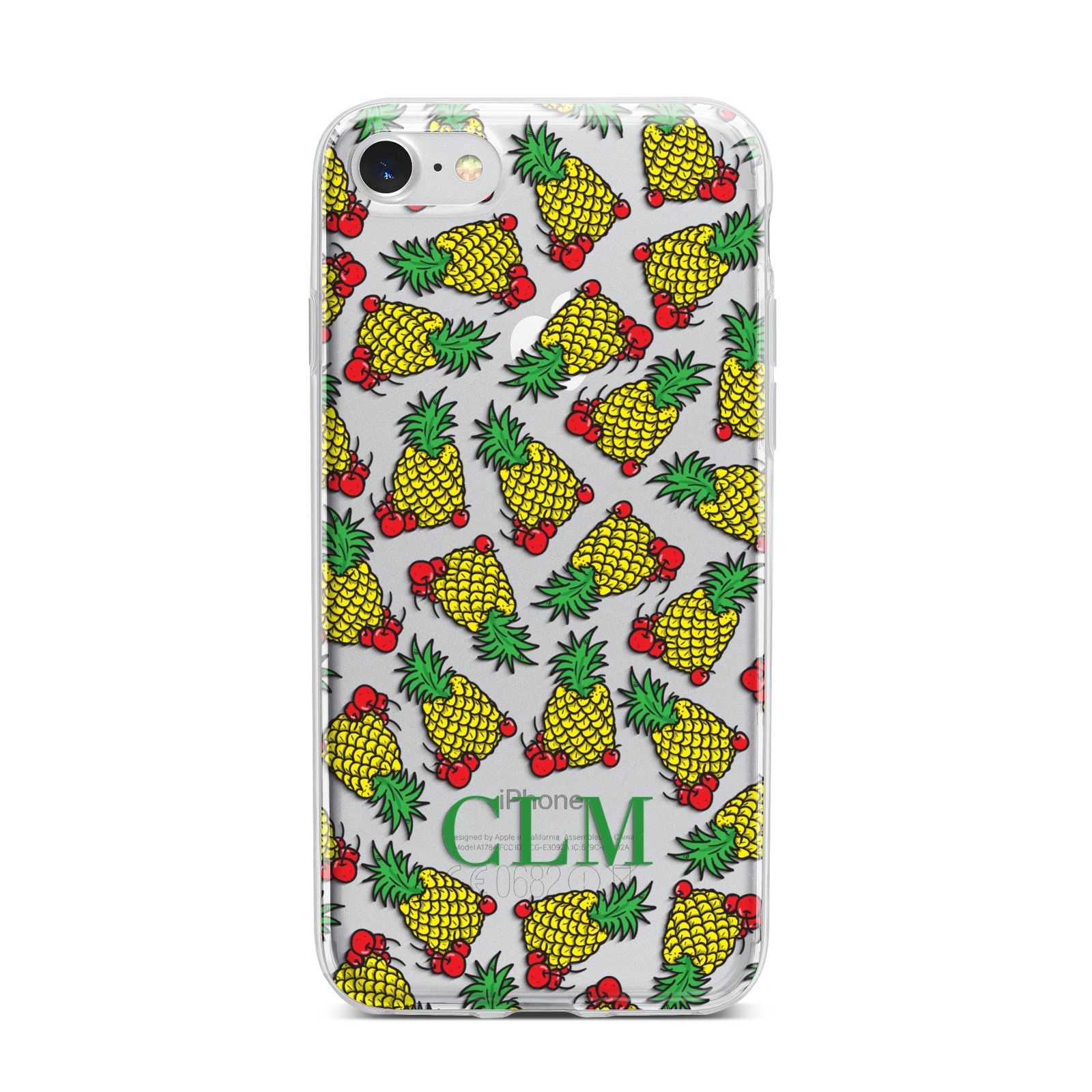 Personalised Pineapple Initials Clear iPhone 7 Bumper Case on Silver iPhone