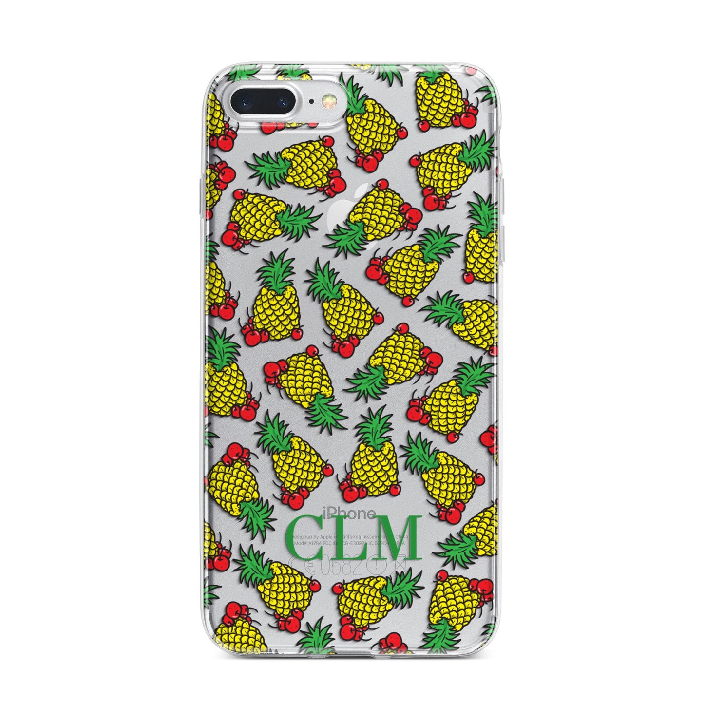 Personalised Pineapple Initials Clear iPhone 7 Plus Bumper Case on Silver iPhone