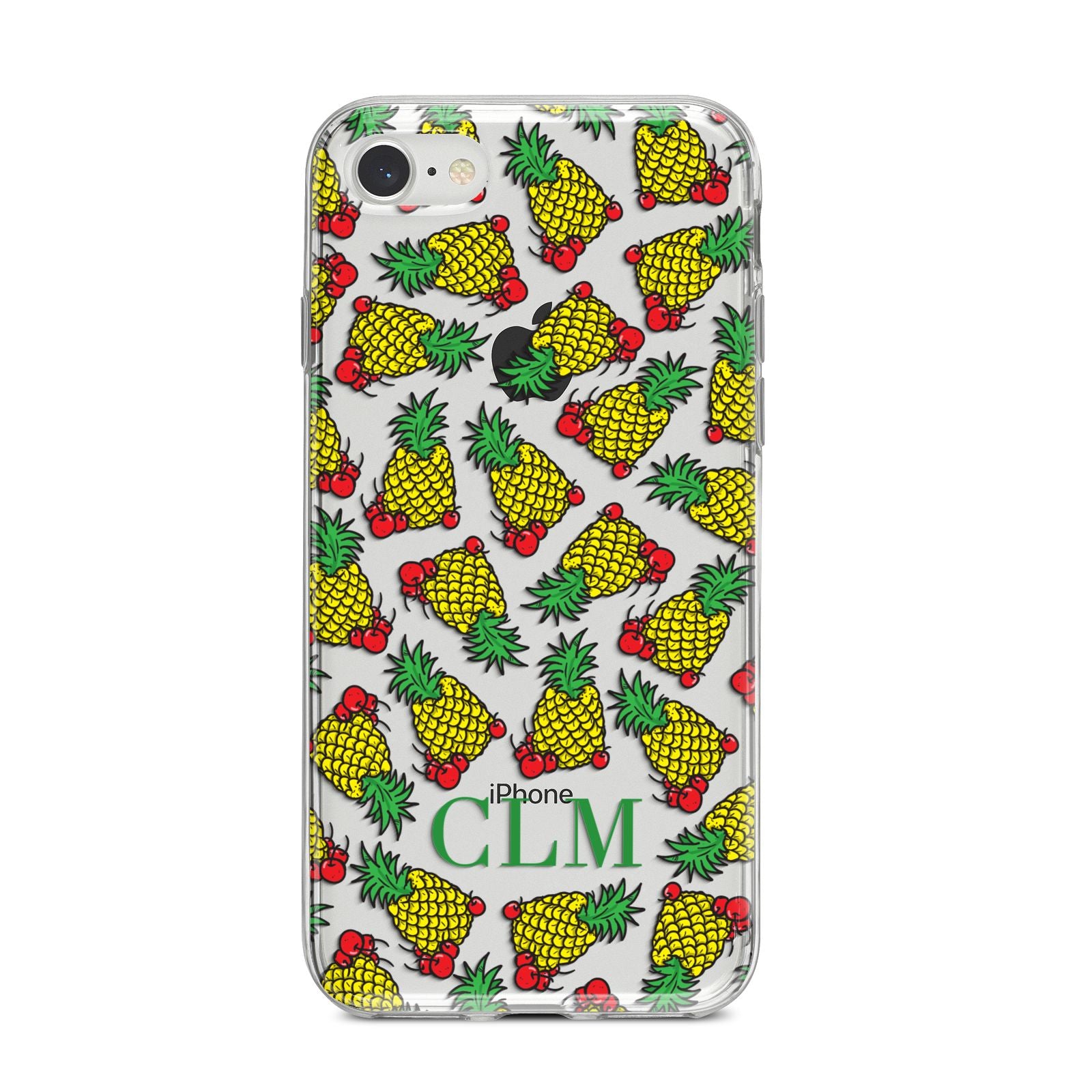 Personalised Pineapple Initials Clear iPhone 8 Bumper Case on Silver iPhone