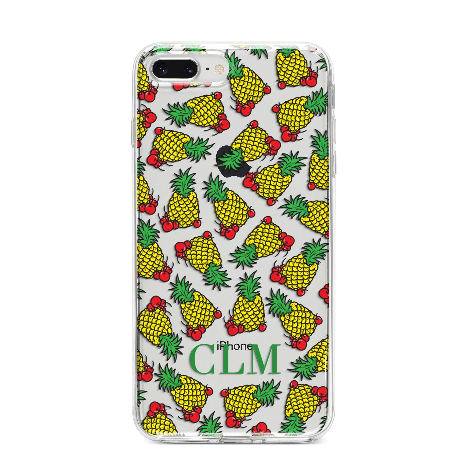 Personalised Pineapple Initials Clear iPhone 8 Plus Bumper Case on Silver iPhone