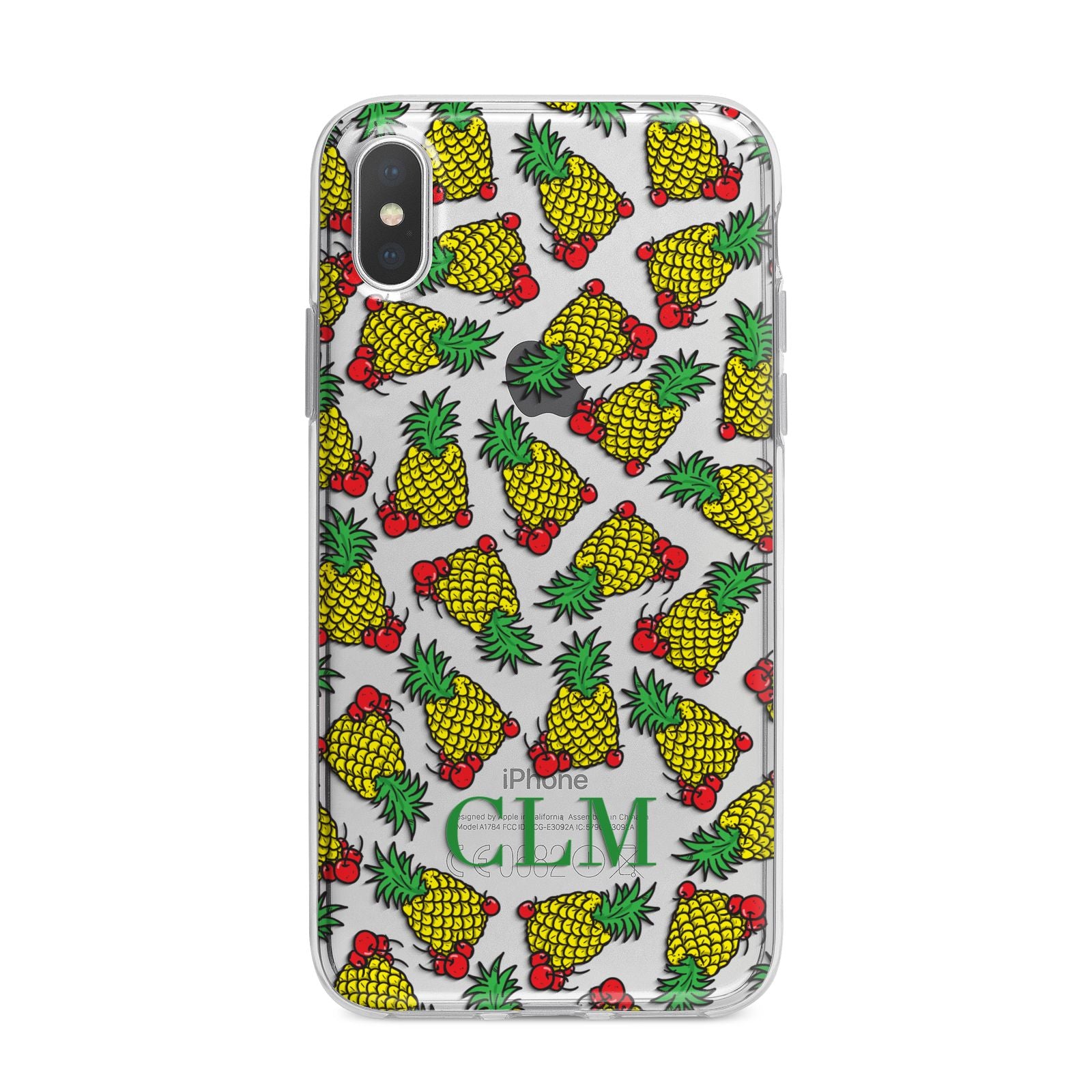 Personalised Pineapple Initials Clear iPhone X Bumper Case on Silver iPhone Alternative Image 1