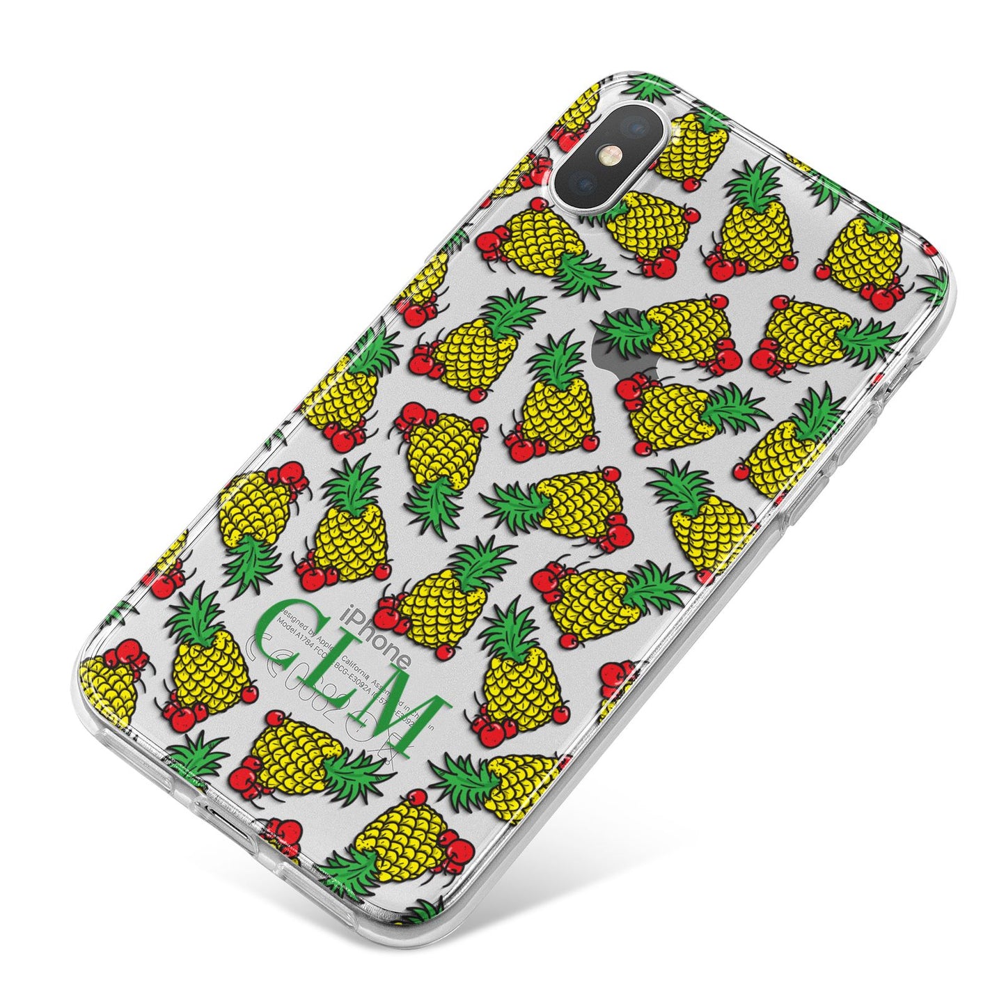 Personalised Pineapple Initials Clear iPhone X Bumper Case on Silver iPhone