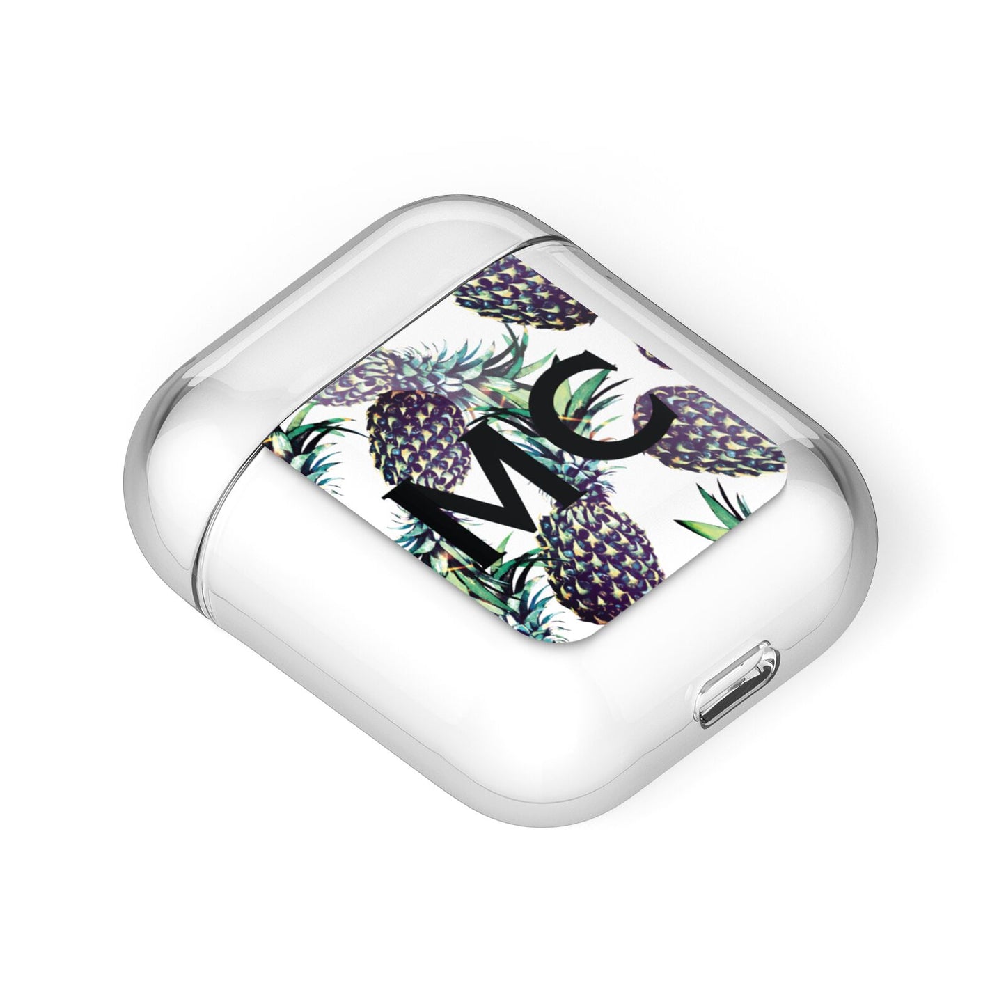 Personalised Pineapple Tropical White AirPods Case Laid Flat