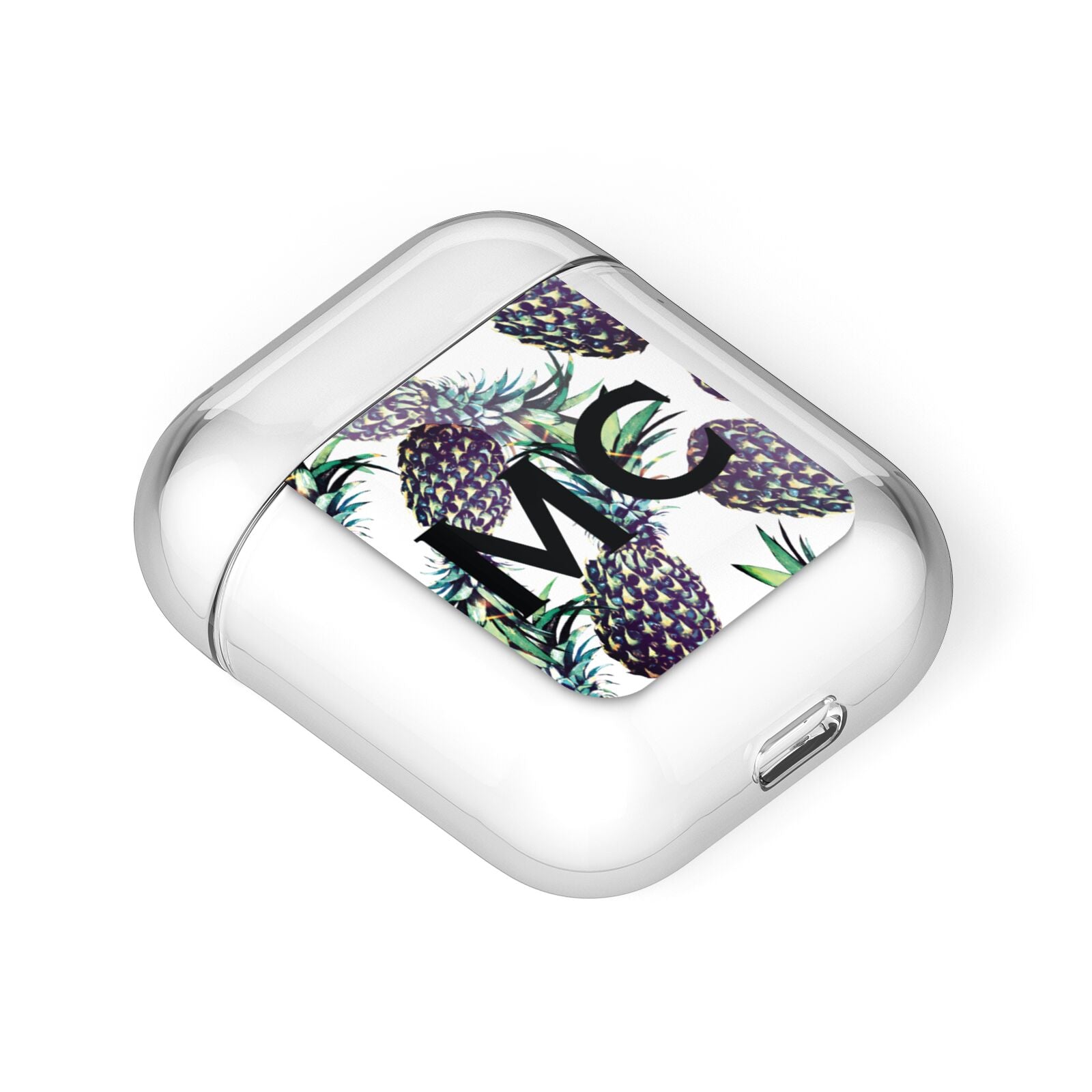 Personalised Pineapple Tropical White AirPods Case Laid Flat