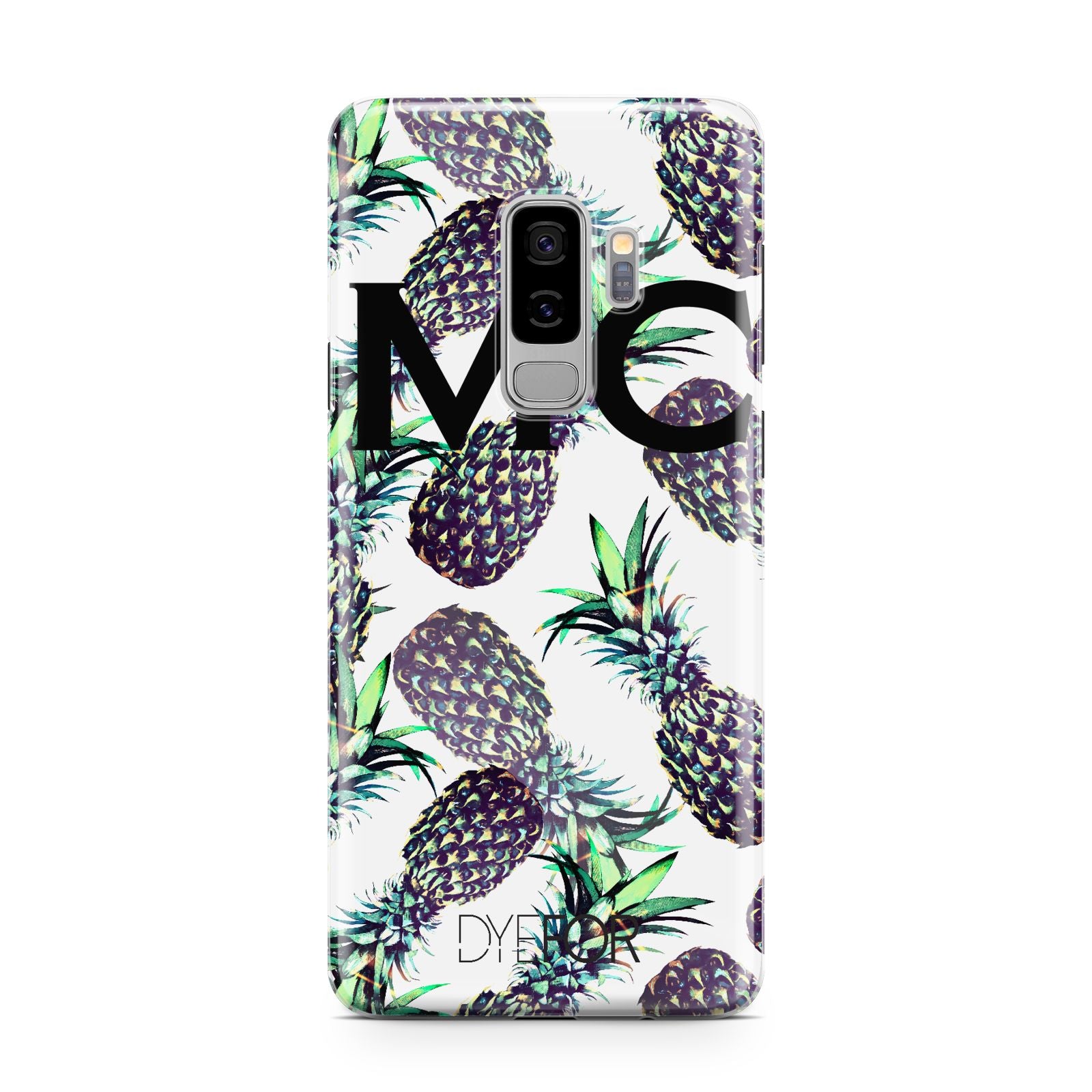 Personalised Pineapple Tropical White Samsung Galaxy S9 Plus Case on Silver phone