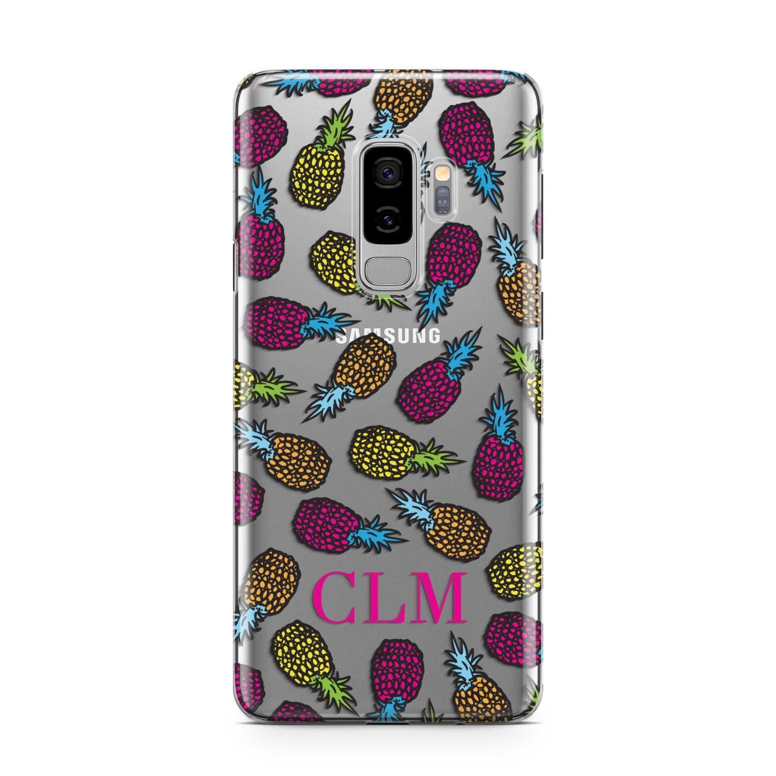 Personalised Pineapples Initials Samsung Galaxy S9 Plus Case on Silver phone