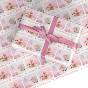 Personalised Pink 1st Birthday Print with Photo and Name Wrapping Paper