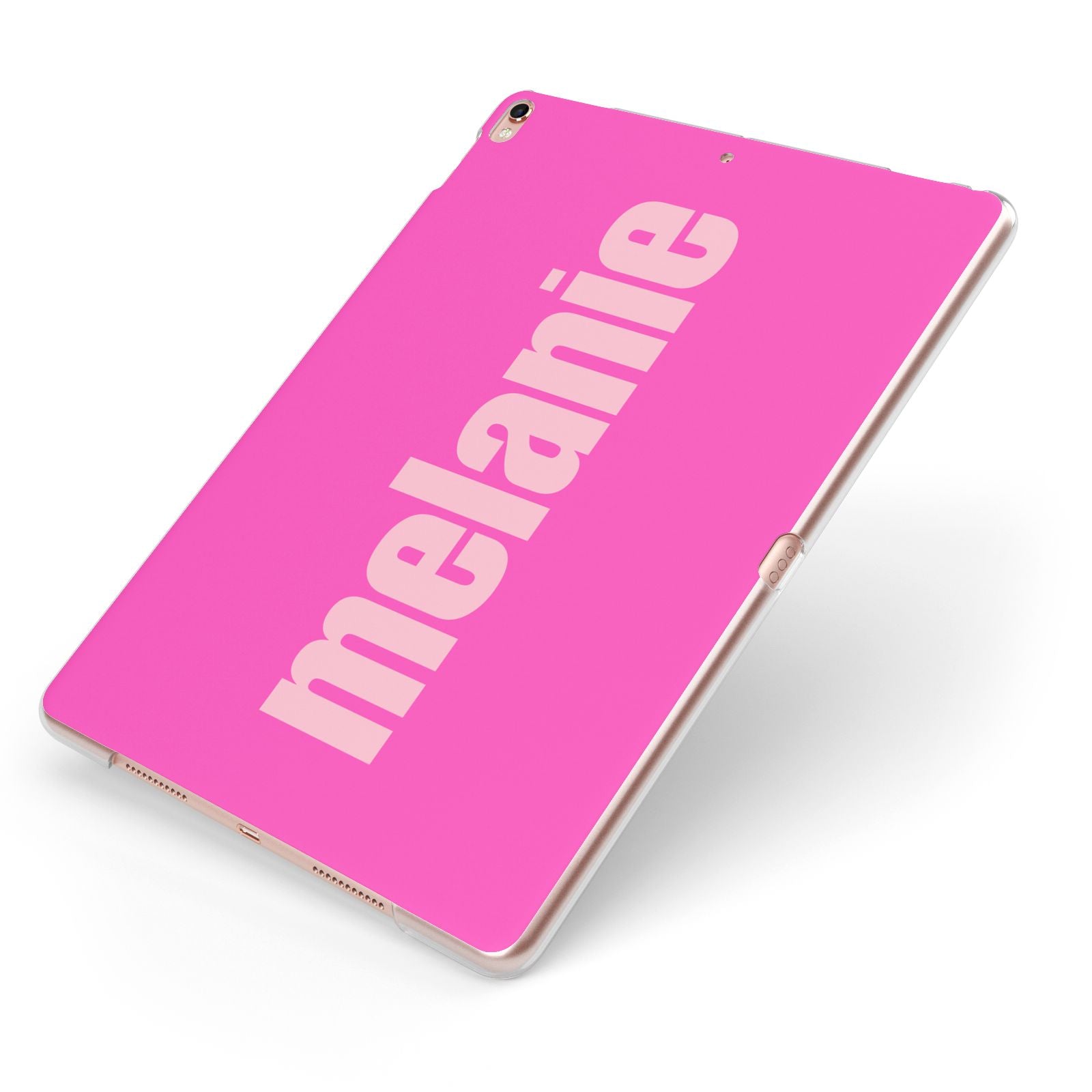 Personalised Pink Apple iPad Case on Rose Gold iPad Side View