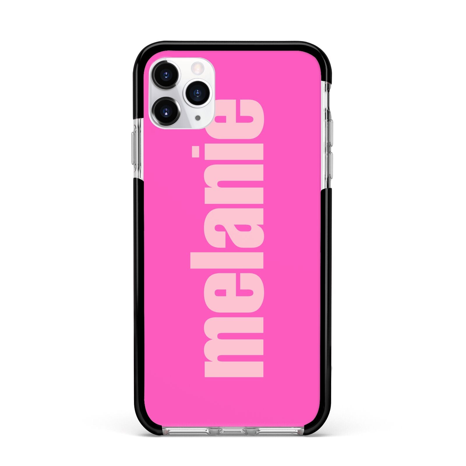 Personalised Pink Apple iPhone 11 Pro Max in Silver with Black Impact Case
