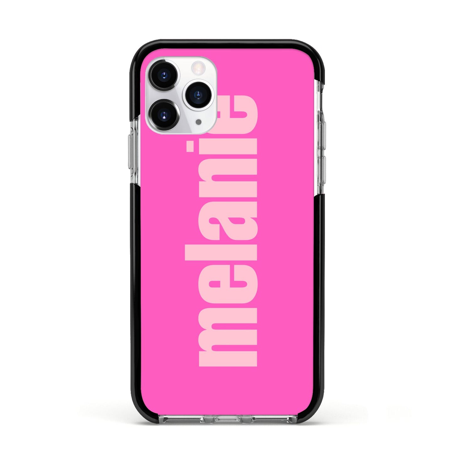 Personalised Pink Apple iPhone 11 Pro in Silver with Black Impact Case
