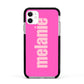 Personalised Pink Apple iPhone 11 in White with Black Impact Case