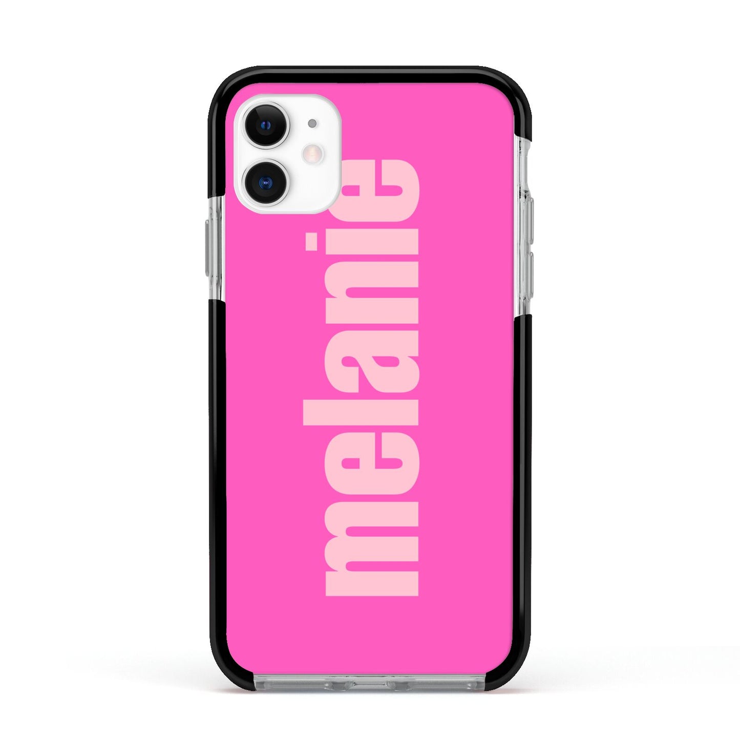 Personalised Pink Apple iPhone 11 in White with Black Impact Case