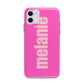 Personalised Pink Apple iPhone 11 in White with Bumper Case