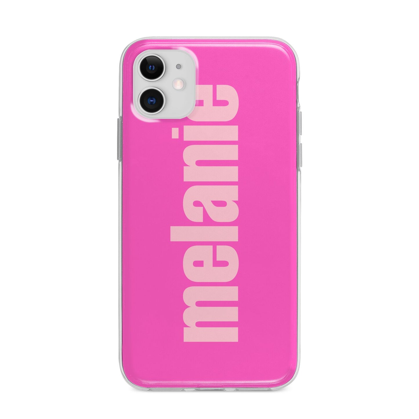 Personalised Pink Apple iPhone 11 in White with Bumper Case