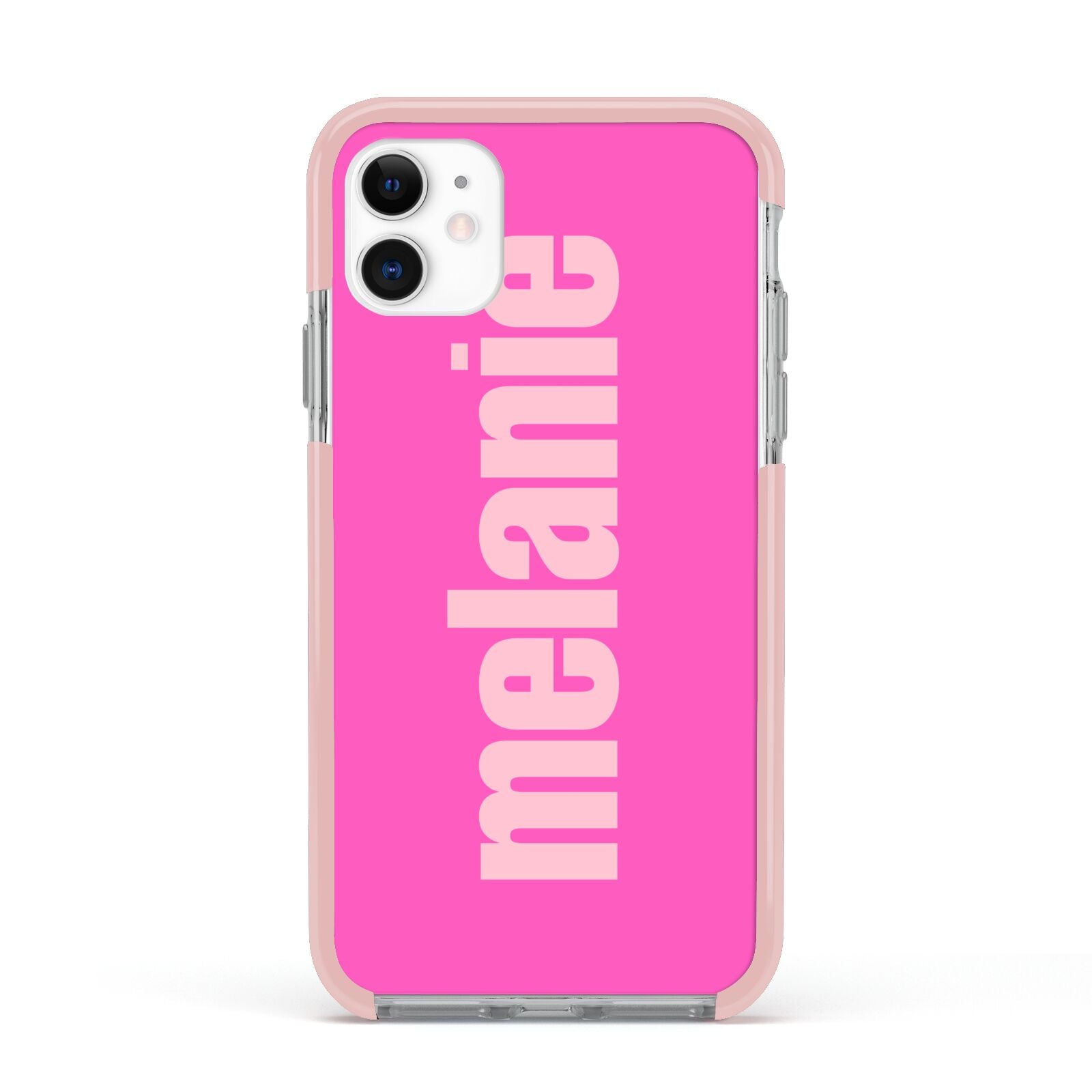 Personalised Pink Apple iPhone 11 in White with Pink Impact Case