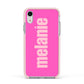 Personalised Pink Apple iPhone XR Impact Case Pink Edge on Silver Phone