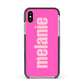 Personalised Pink Apple iPhone Xs Impact Case Black Edge on Gold Phone
