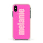 Personalised Pink Apple iPhone Xs Impact Case Pink Edge on Black Phone