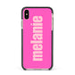 Personalised Pink Apple iPhone Xs Max Impact Case Black Edge on Gold Phone
