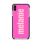 Personalised Pink Apple iPhone Xs Max Impact Case Black Edge on Silver Phone