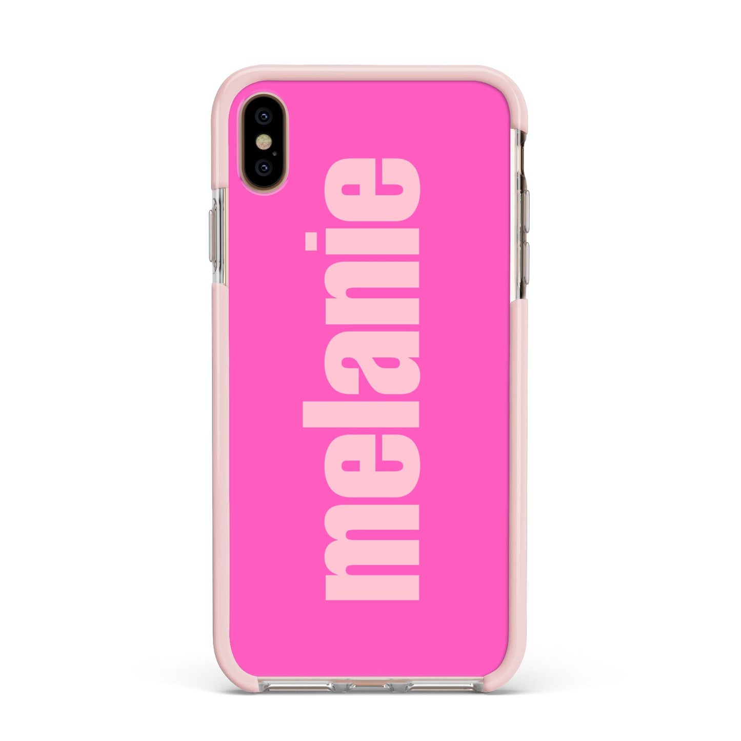 Personalised Pink Apple iPhone Xs Max Impact Case Pink Edge on Gold Phone