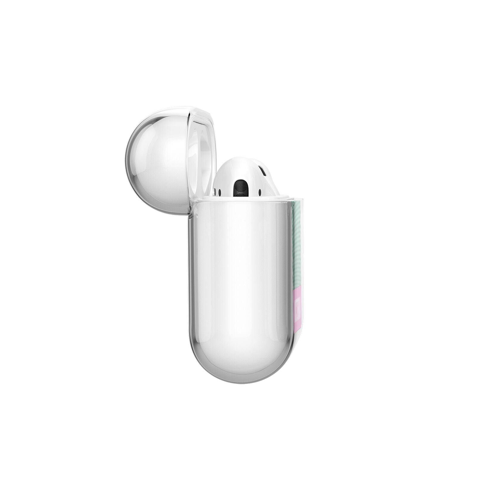 Personalised Pink Aqua Striped AirPods Case Side Angle