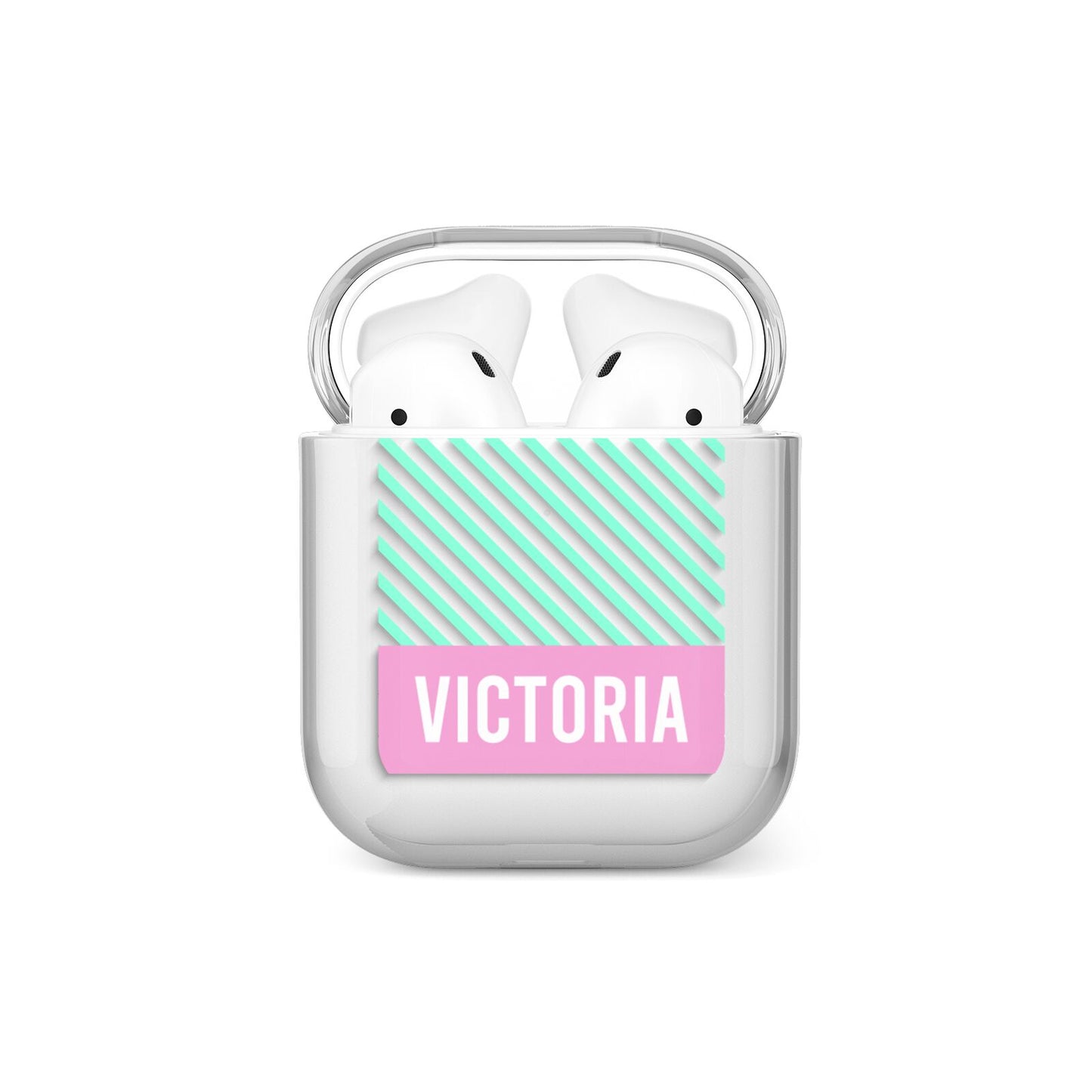 Personalised Pink Aqua Striped AirPods Case