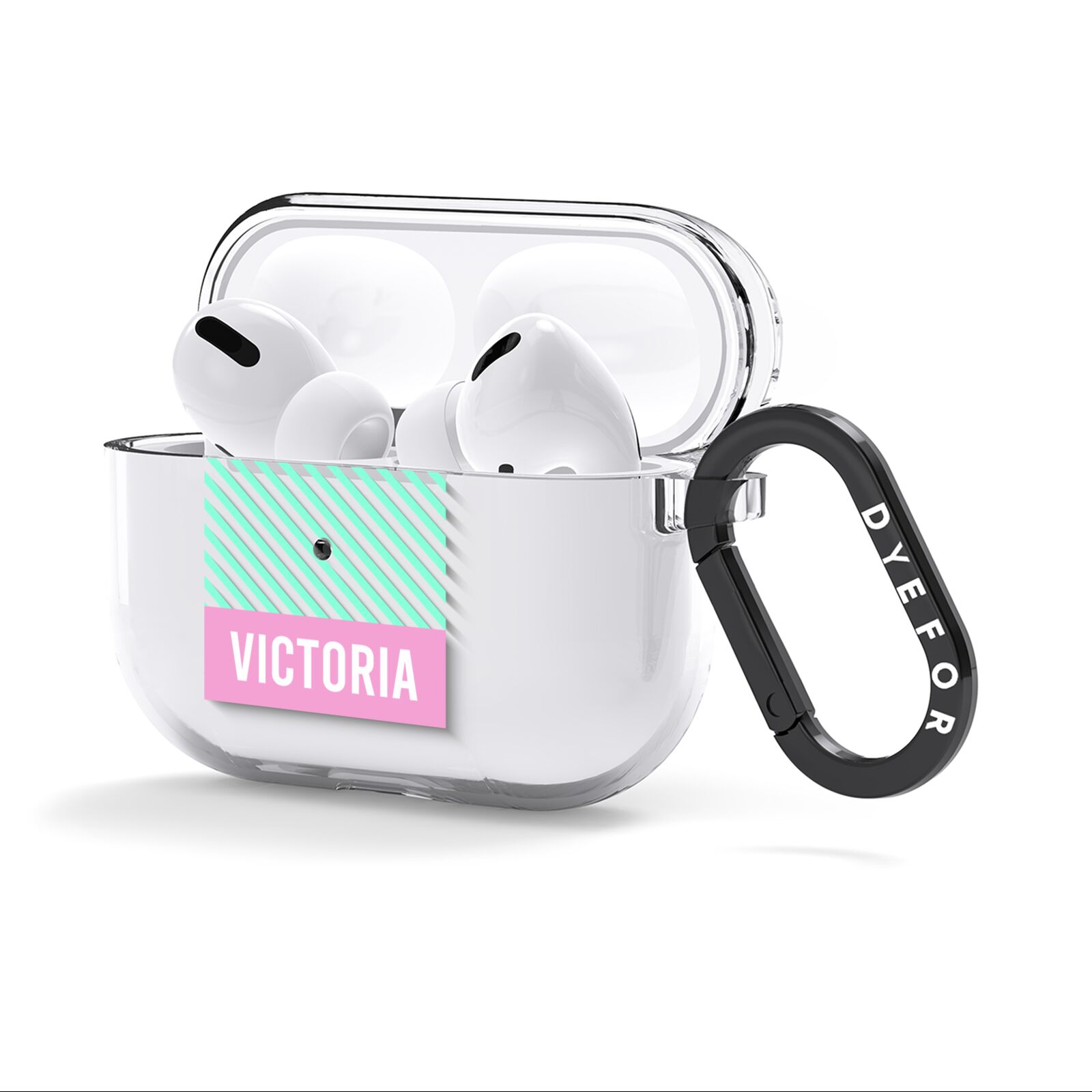 Personalised Pink Aqua Striped AirPods Clear Case 3rd Gen Side Image