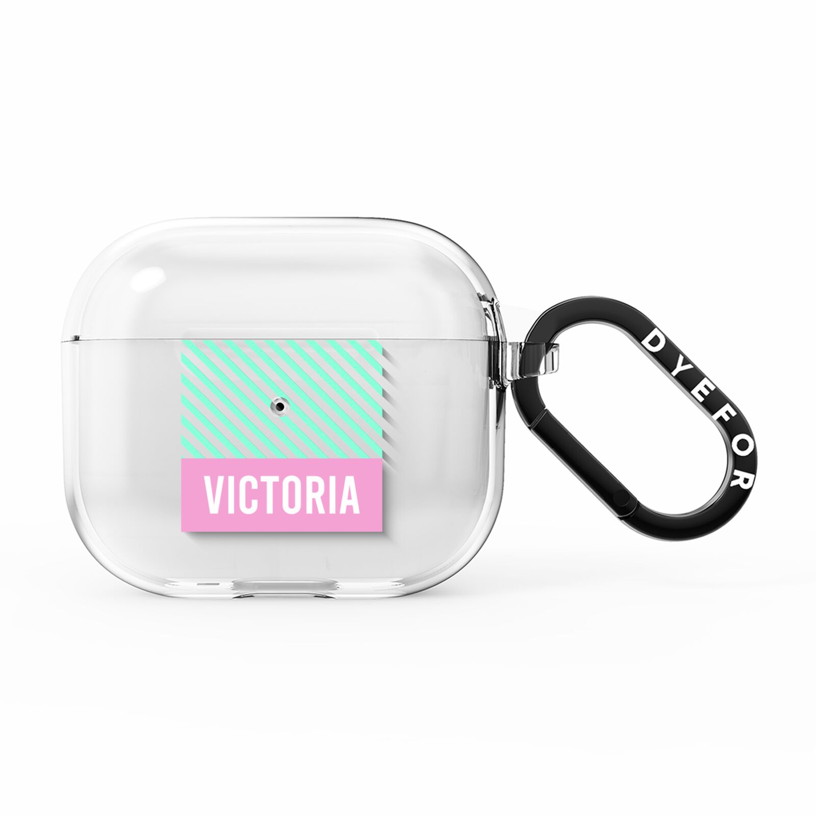Personalised Pink Aqua Striped AirPods Clear Case 3rd Gen