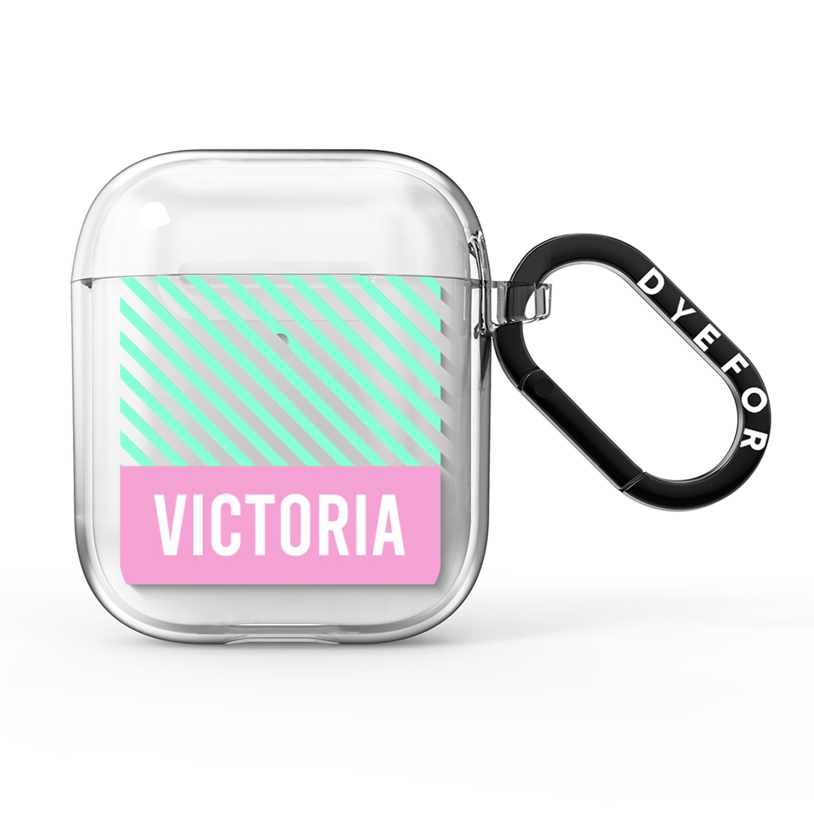 Personalised Pink Aqua Striped AirPods Clear Case