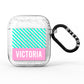 Personalised Pink Aqua Striped AirPods Glitter Case